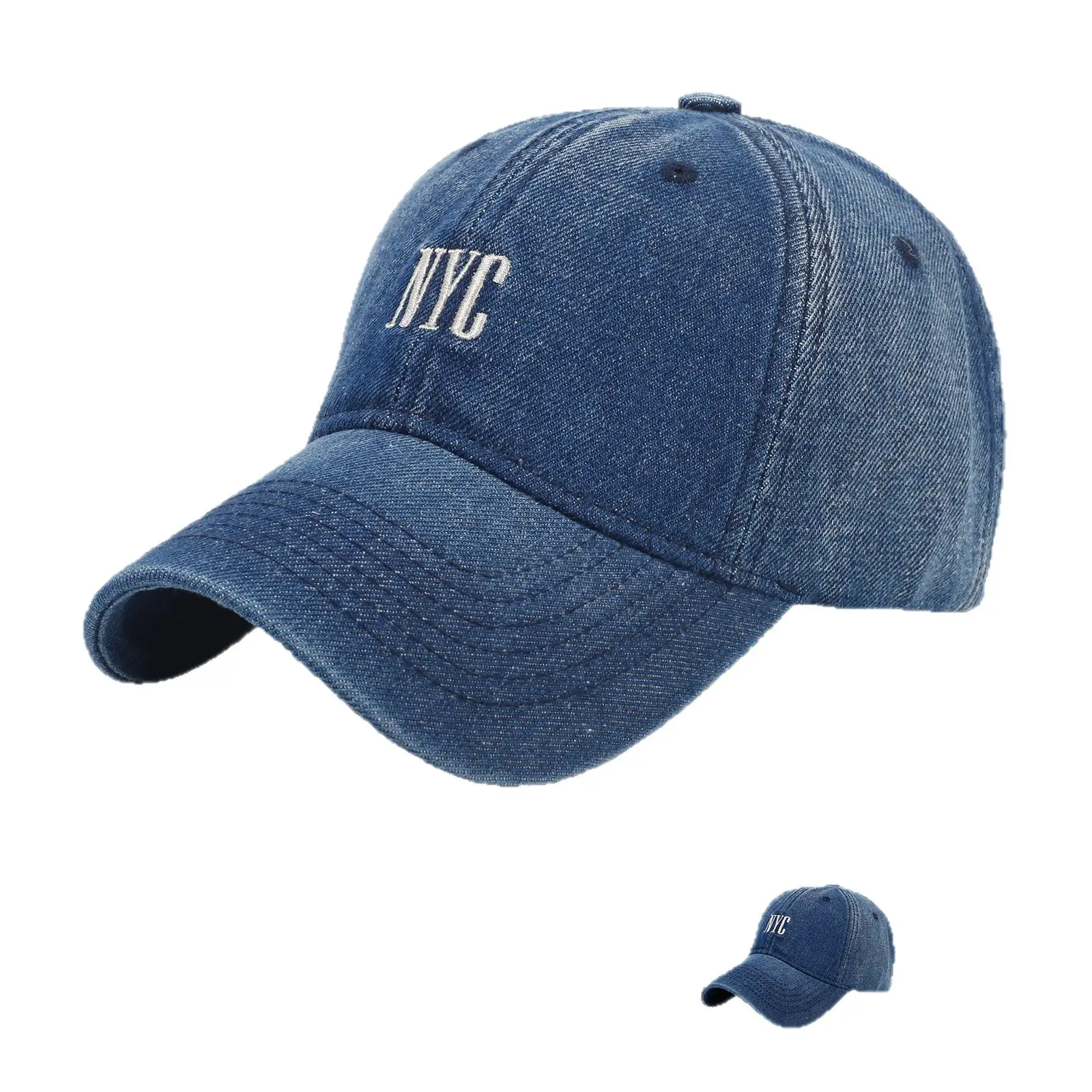 Men Embroidered Denim Cap NYC Washed Vintage - Image 8
