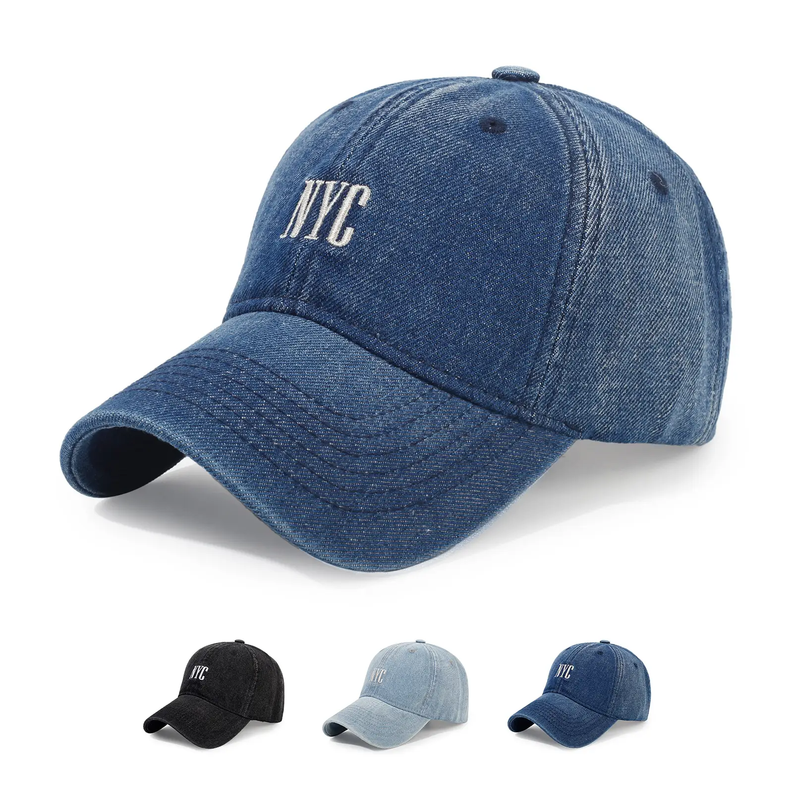 Men Embroidered Denim Cap NYC Washed Vintage — feature 5