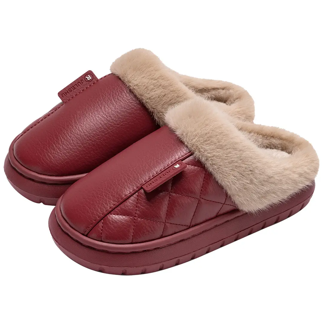 Waterproof Elderly Cotton Slippers for Women in Autumn and Winter, Non-Slip 2026 New Model Indoor Home Warm Pu Leather Slippers for Men in Winter - Image 10