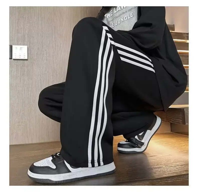 Men Fleece Lined Heavy Striped Pants Black Winter Casual — feature 18