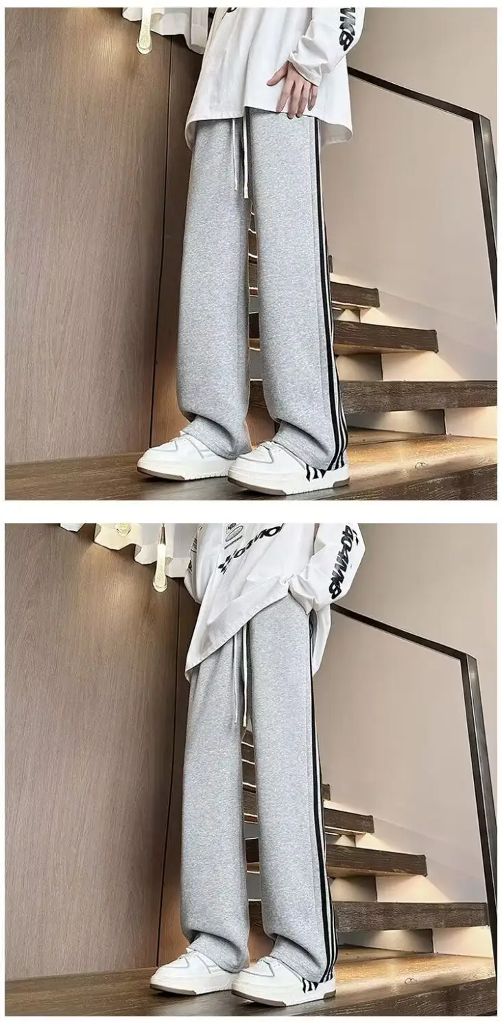 Men Fleece Lined Heavy Striped Pants Black Winter Casual — feature 21
