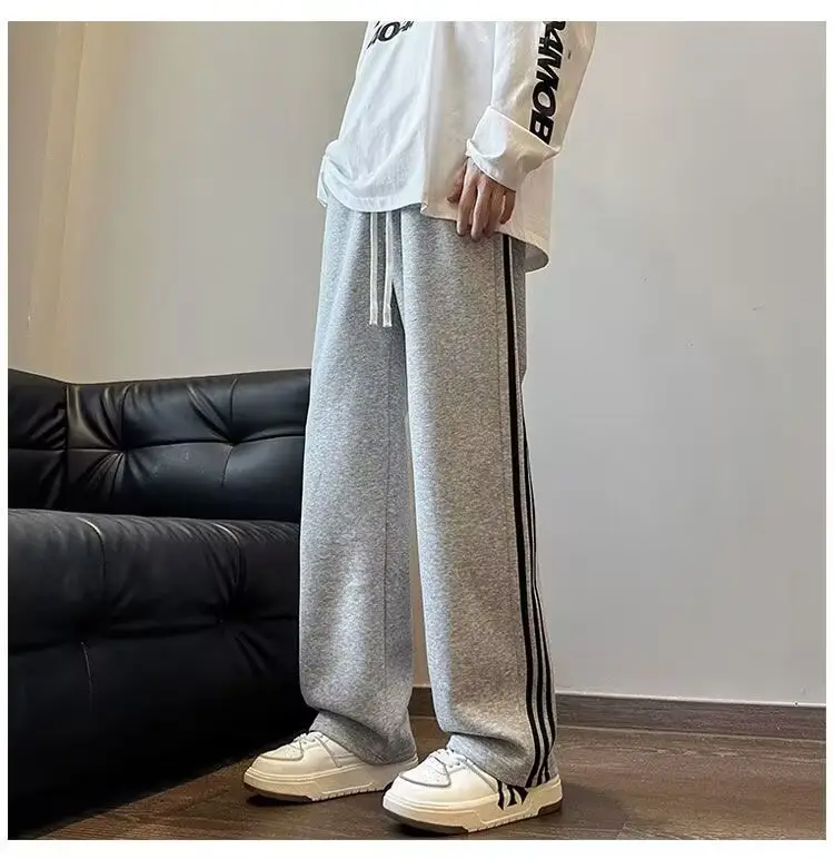 Men Fleece Lined Heavy Striped Pants Black Winter Casual — feature 23