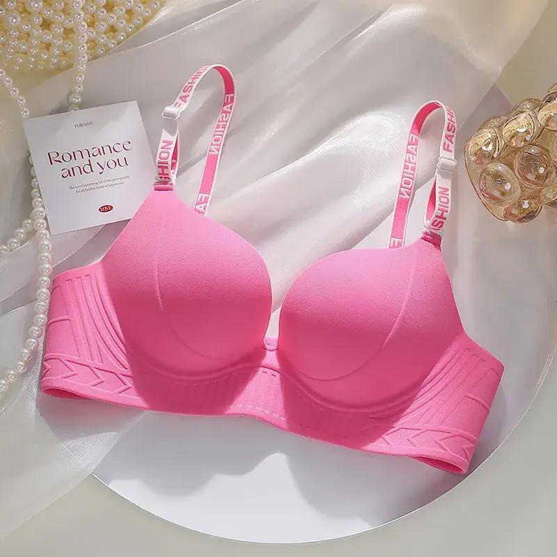 Pink Seamless Gathered Underwear Small Chest Not Empty Cup Anti-Gravity Lifting - Image 3