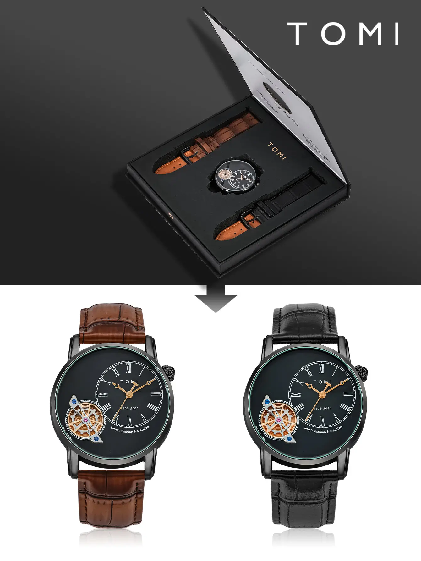 Men's European-style Quartz Watch with Hollow Glass Display — feature 1