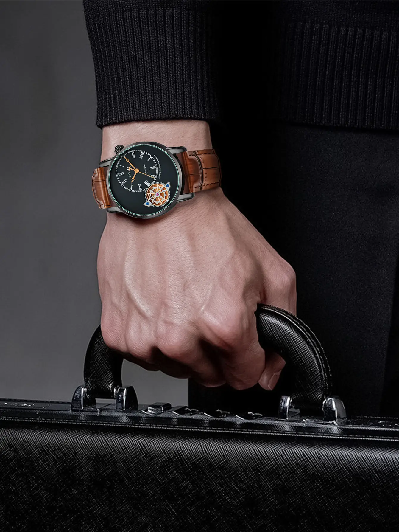 Men's European-style Quartz Watch with Hollow Glass Display — feature 10