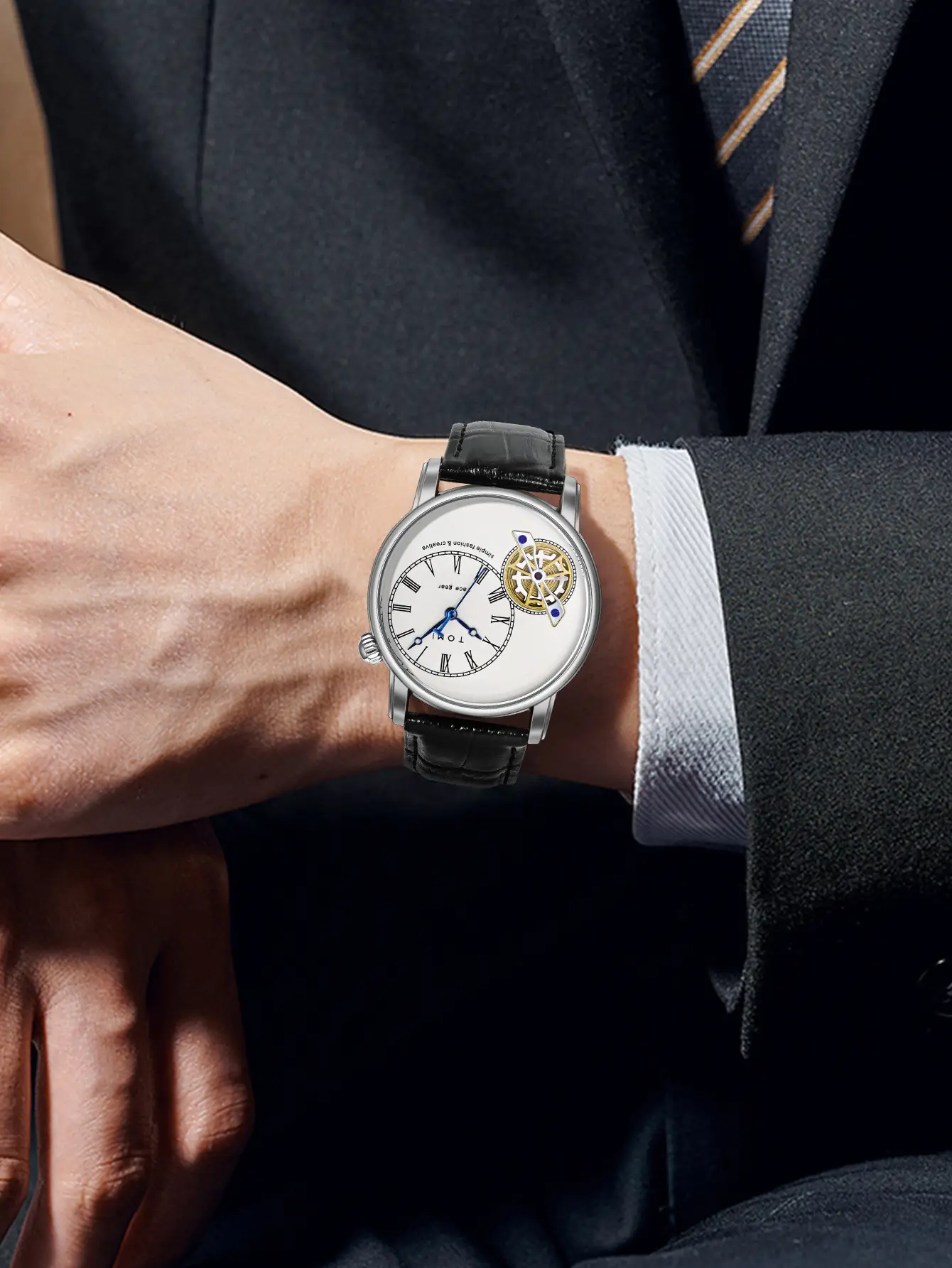 Men's European-style Quartz Watch with Hollow Glass Display — feature 11