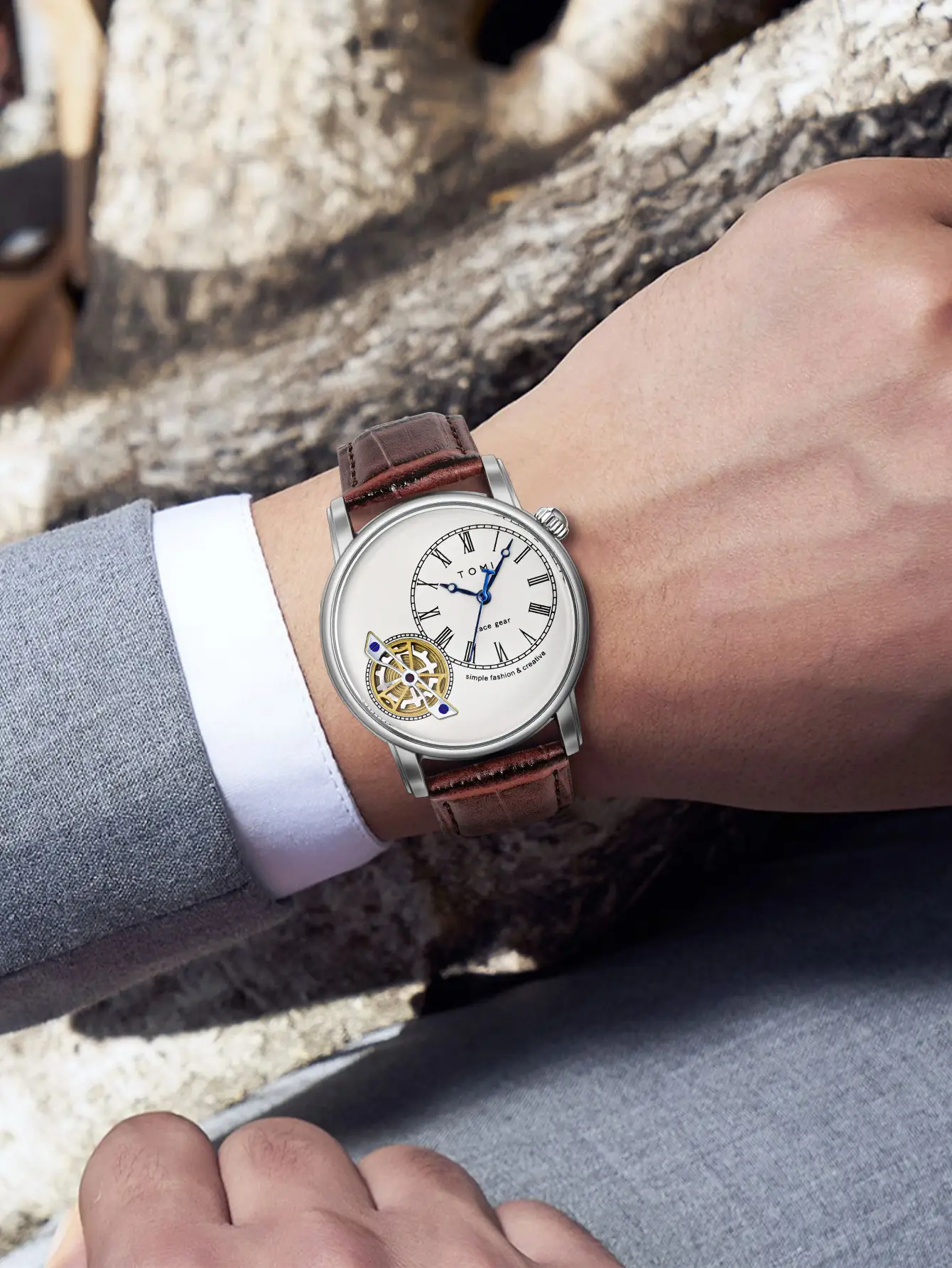 Men's European-style Quartz Watch with Hollow Glass Display — feature 12