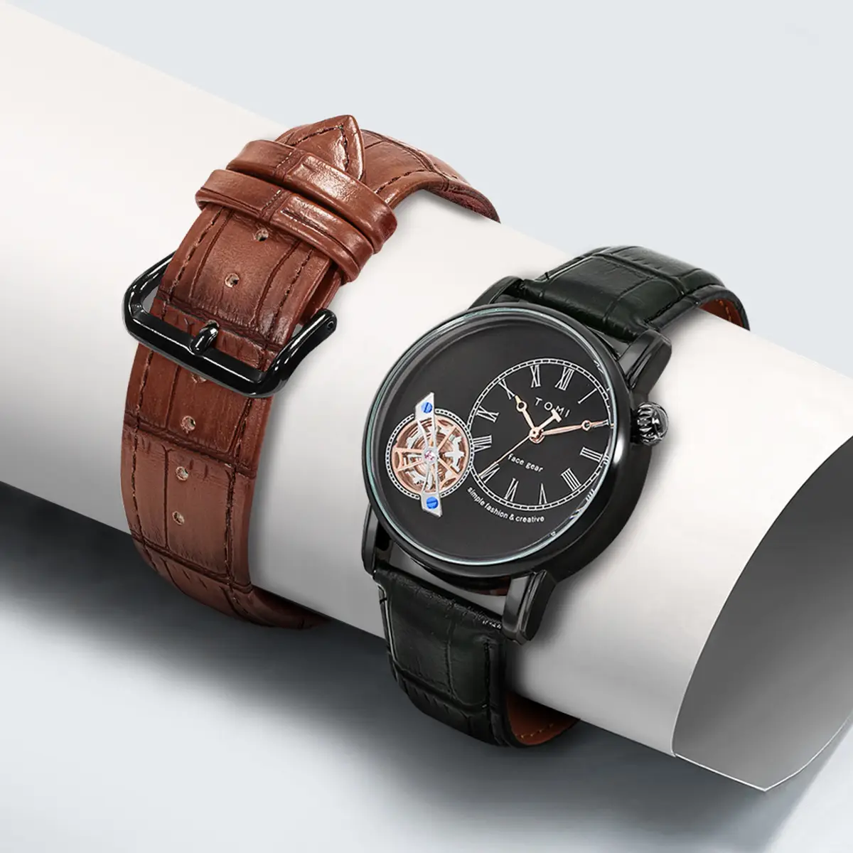 Men's European-style Quartz Watch with Hollow Glass Display — feature 3