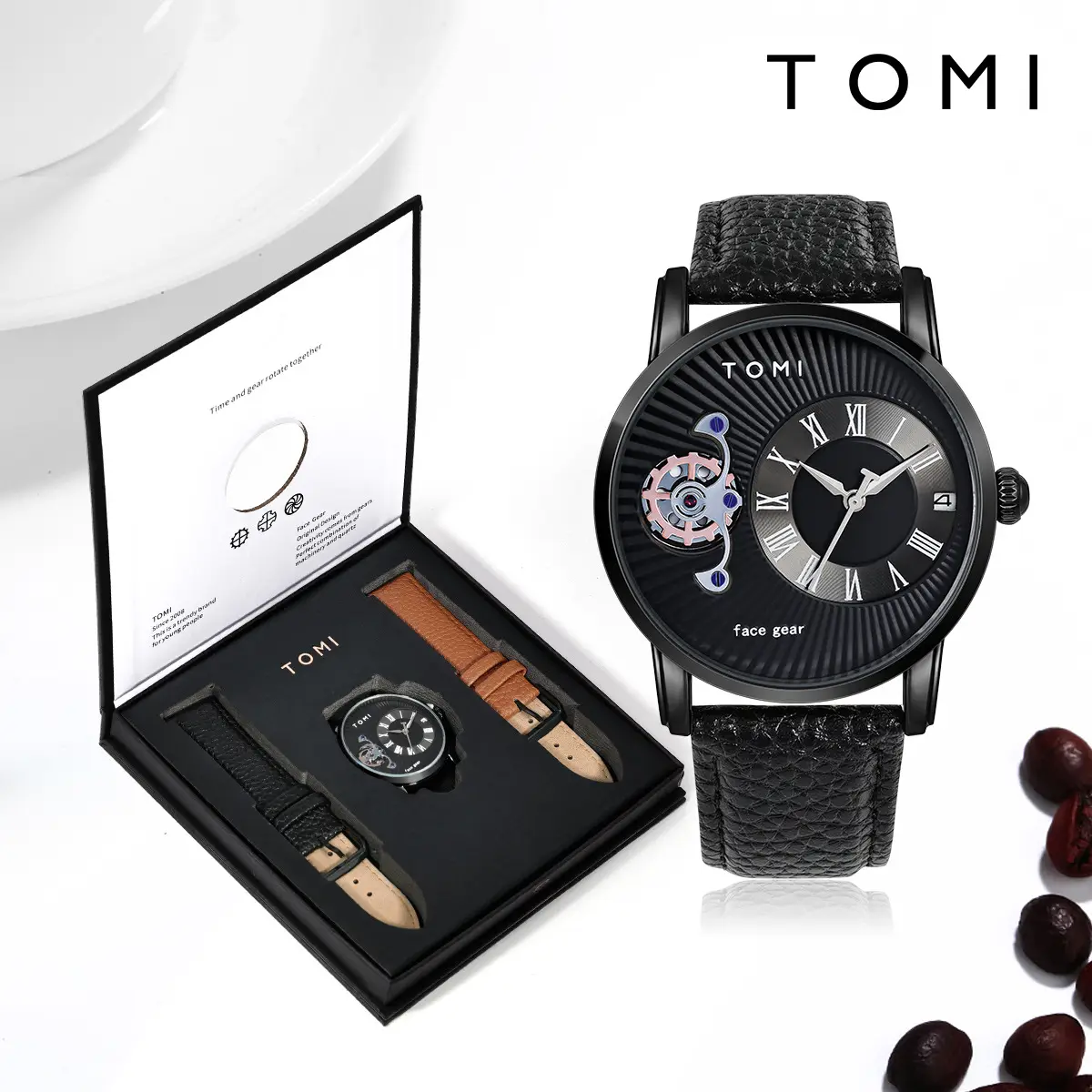 Men's European-style Quartz Watch with Hollow Glass Display — feature 5
