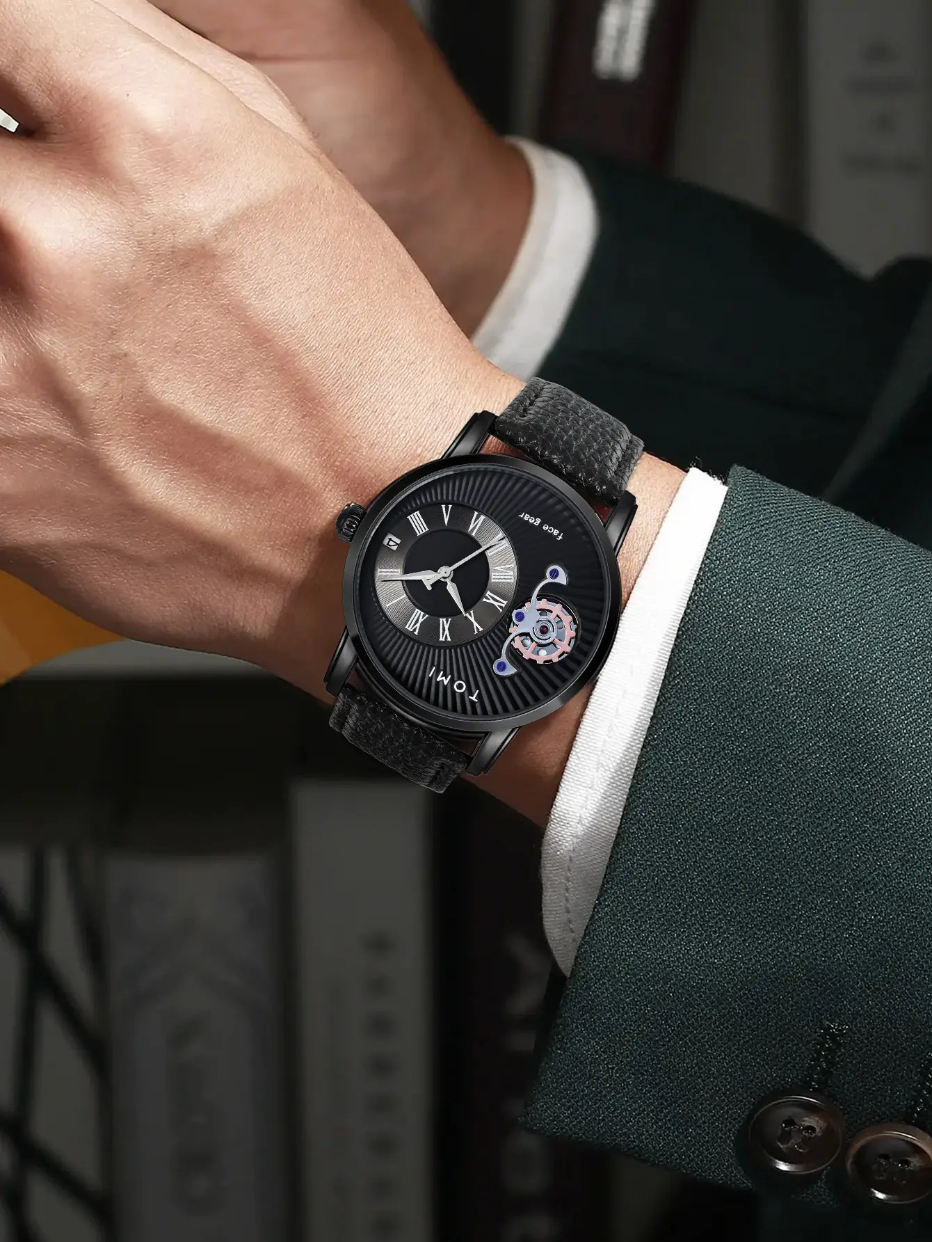 Men's European-style Quartz Watch with Hollow Glass Display — feature 7