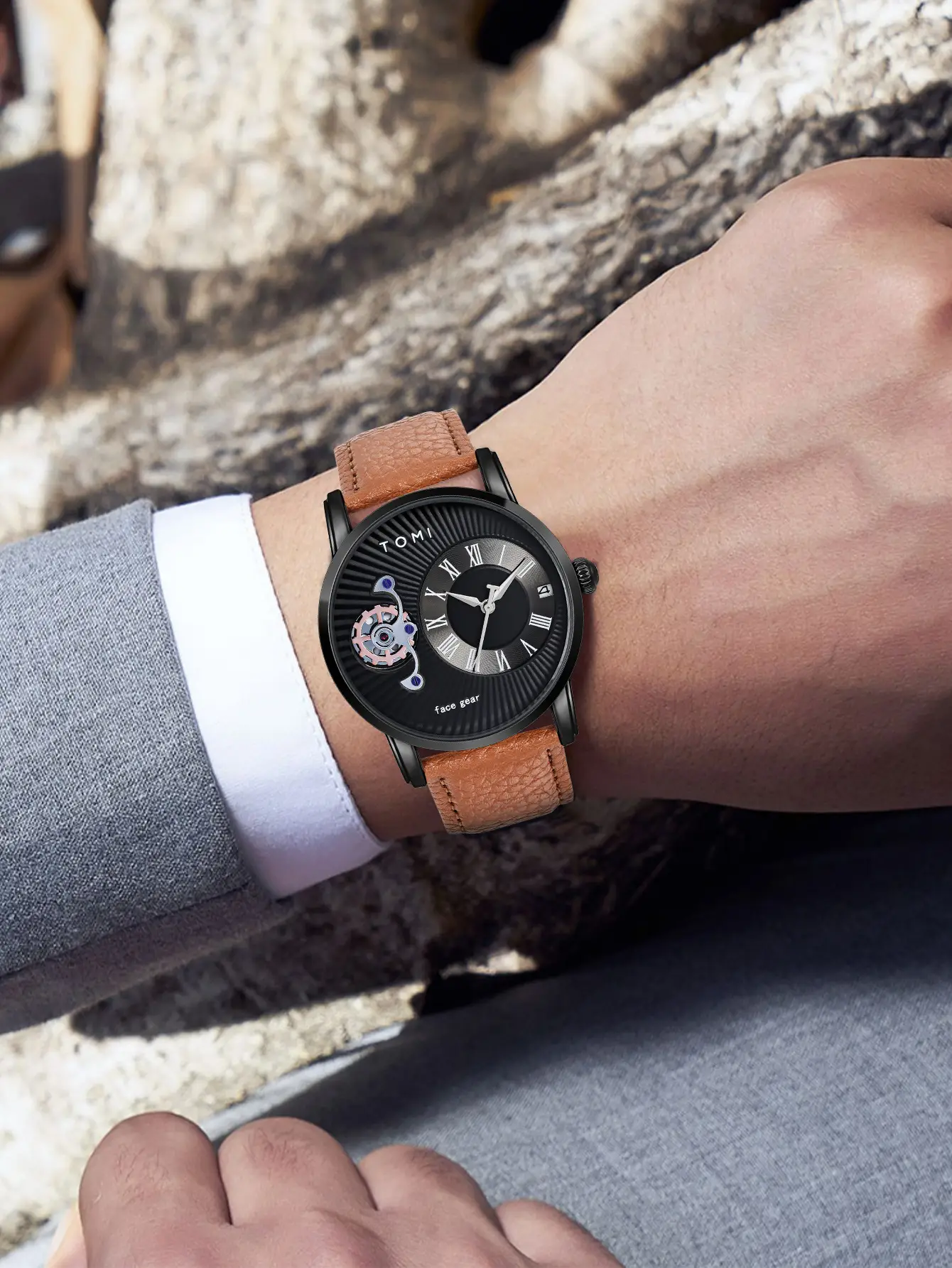Men's European-style Quartz Watch with Hollow Glass Display — feature 8