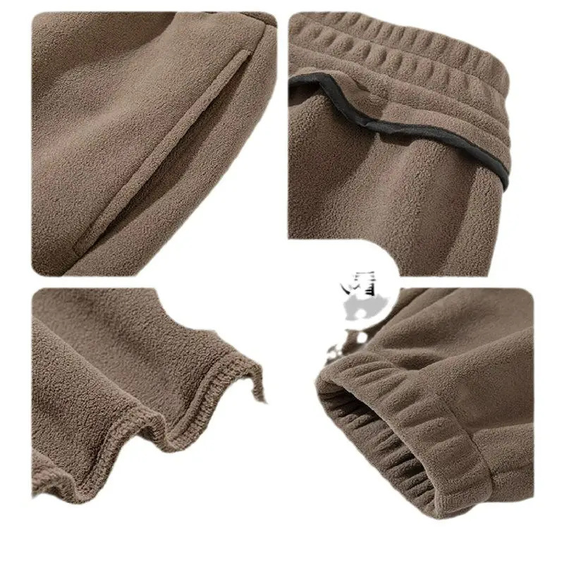 Winter Fleece Pants Men Double Sided Thickened Brown - Image 9