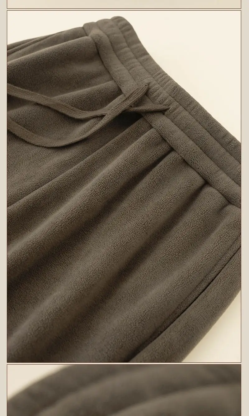 Winter Fleece Pants Men Double Sided Thickened Brown — feature 11