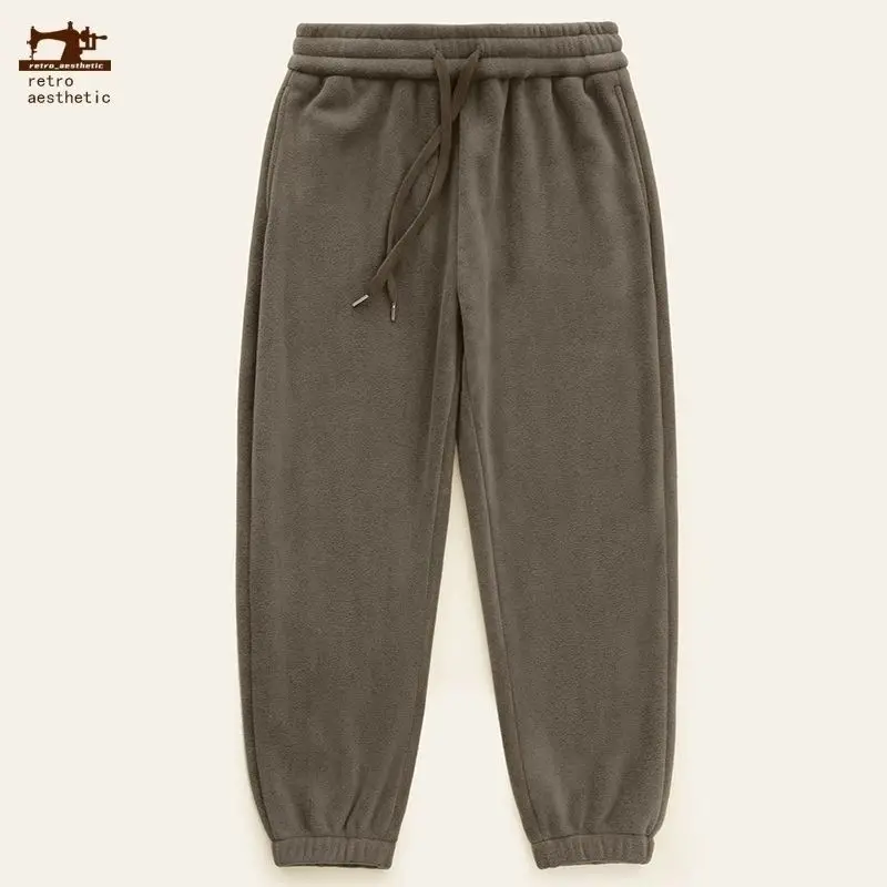 Winter Fleece Pants Men Double Sided Thickened Brown — feature 4