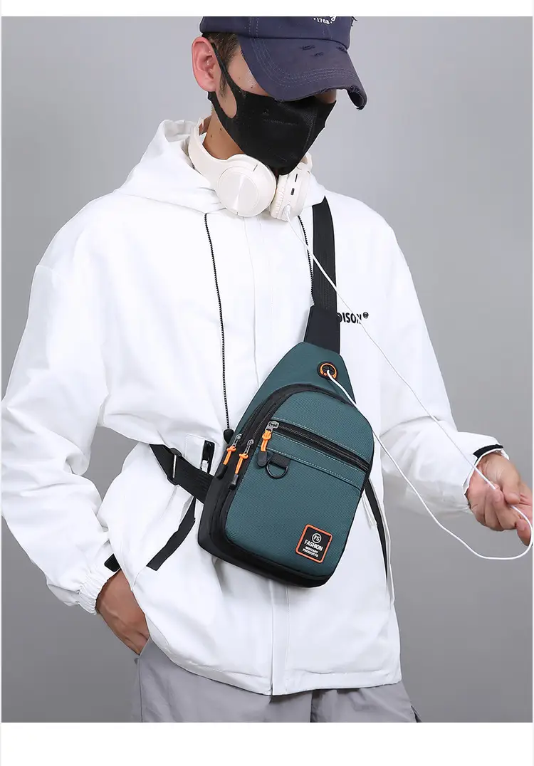 Men's Green Oxford Crossbody Bag with Adjustable Strap — feature 13
