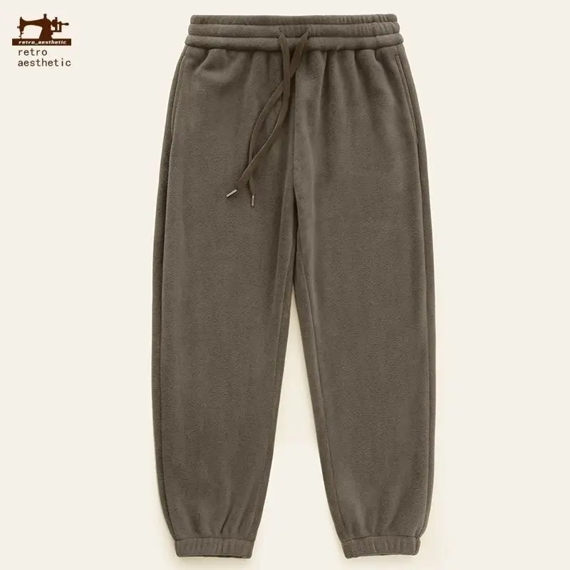 Men's Fleece Lined Fall Winter Pants Brown Thick Loose All Match — feature 4
