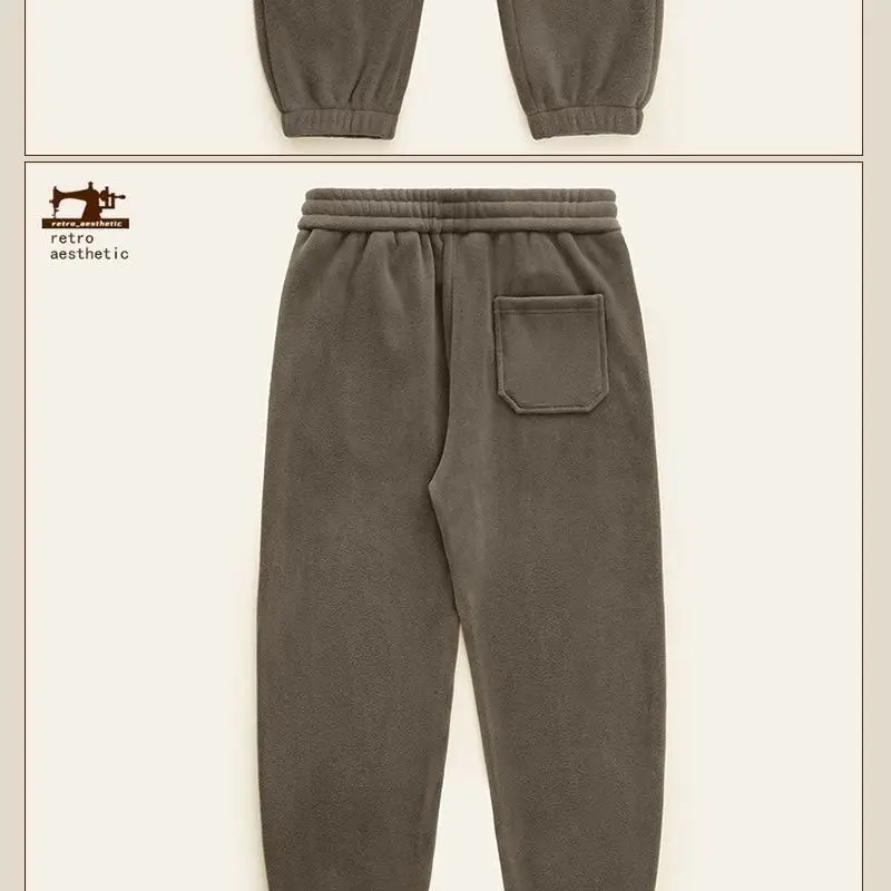 Men's Fleece Lined Fall Winter Pants Brown Thick Loose All Match — feature 6