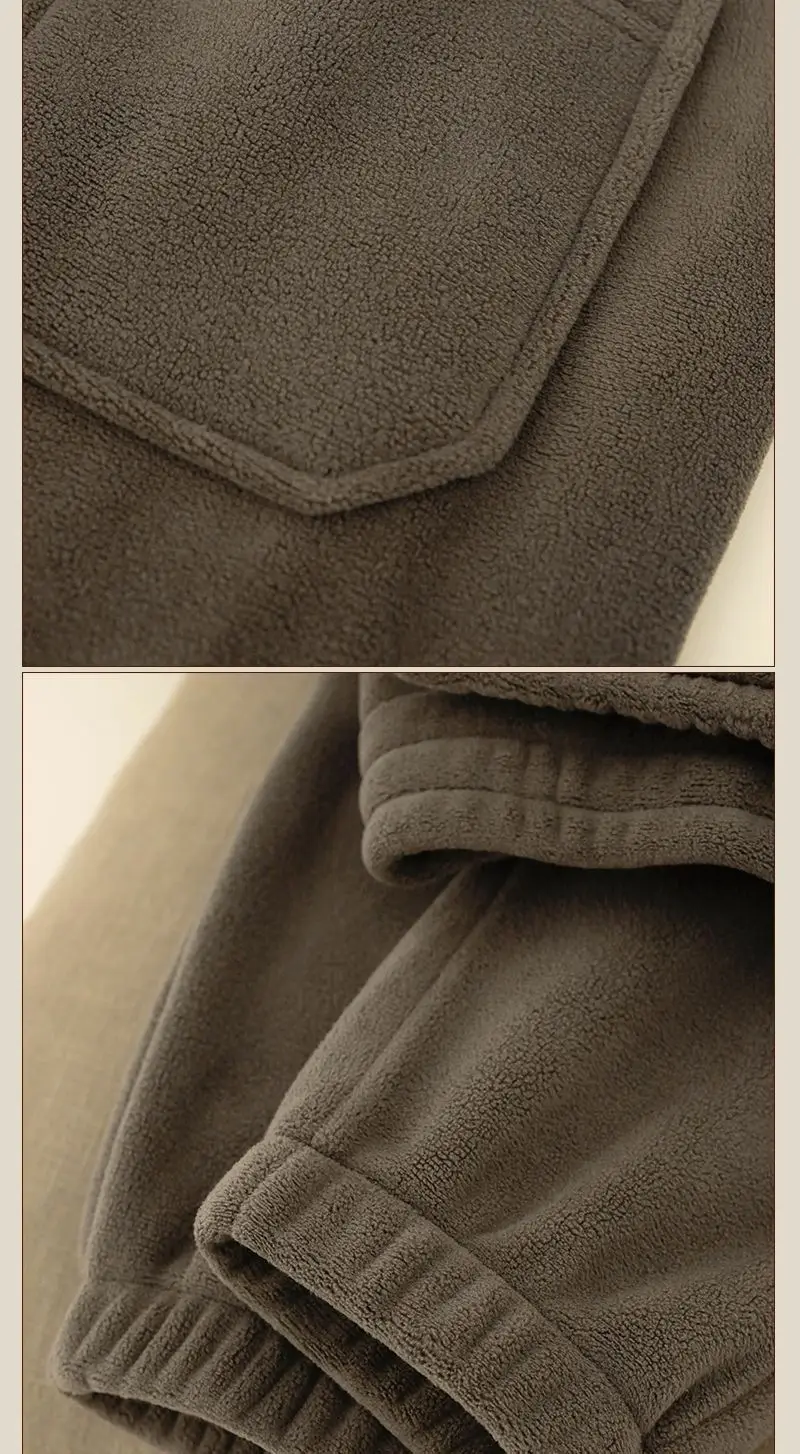 Men's Fleece Lined Fall Winter Pants Brown Thick Loose All Match — feature 9