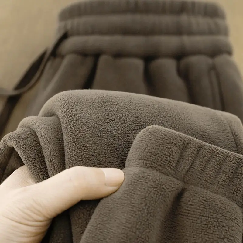 Men's Fleece Lined Fall Winter Pants Brown Thick Loose All Match - Image 3