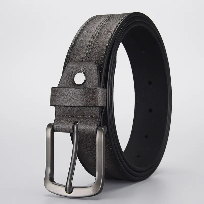 Men's Navy Leather Belt with Silver Buckle