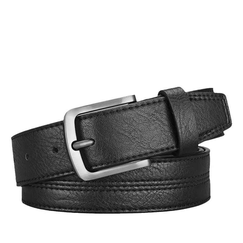 Men's Navy Leather Belt with Silver Buckle