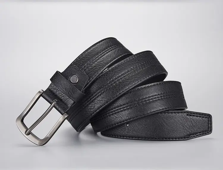 Men's Navy Leather Belt with Silver Buckle — feature 10