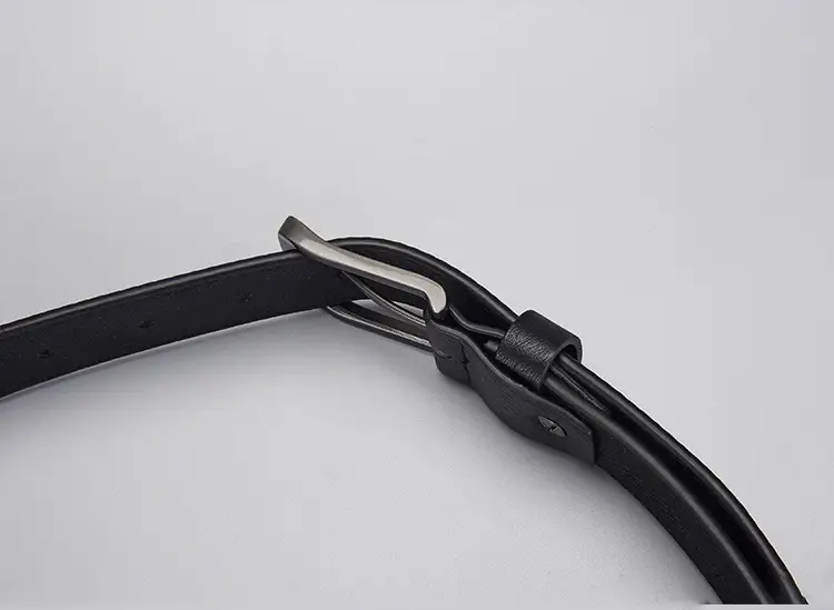 Men's Navy Leather Belt with Silver Buckle — feature 11