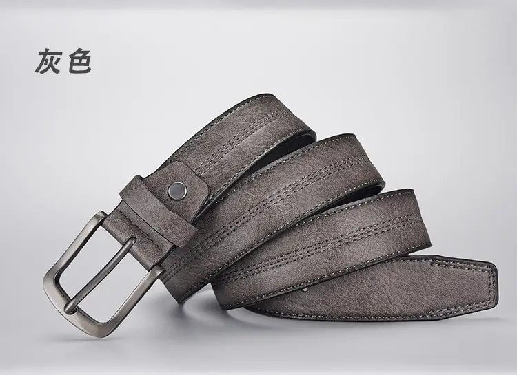 Men's Navy Leather Belt with Silver Buckle — feature 2