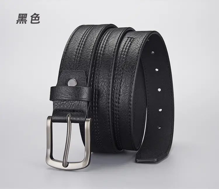 Men's Navy Leather Belt with Silver Buckle — feature 8