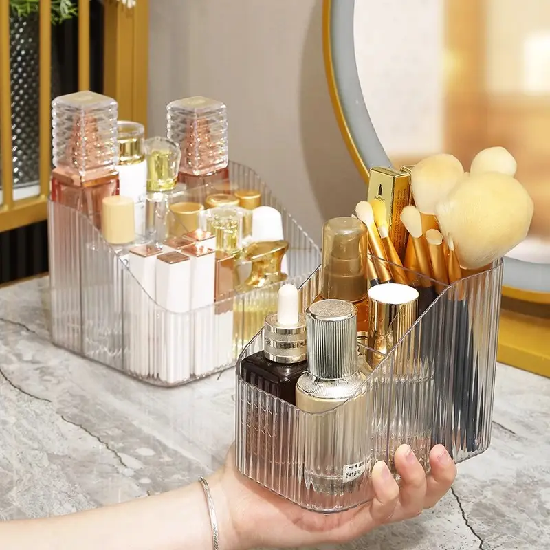 Transparent Cosmetic Storage Rack with 3 Compartment Design