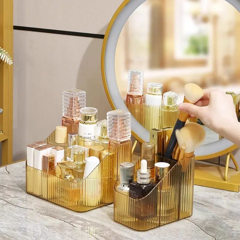 Transparent Cosmetic Storage Rack with 3 Compartment Design
