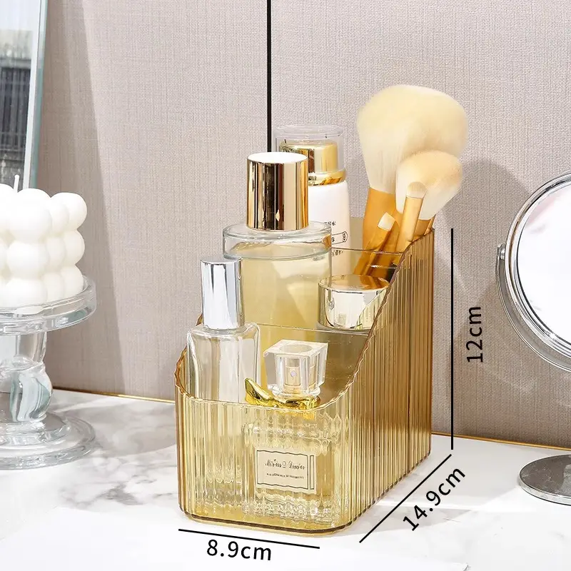 Transparent Cosmetic Storage Rack with 3 Compartment Design