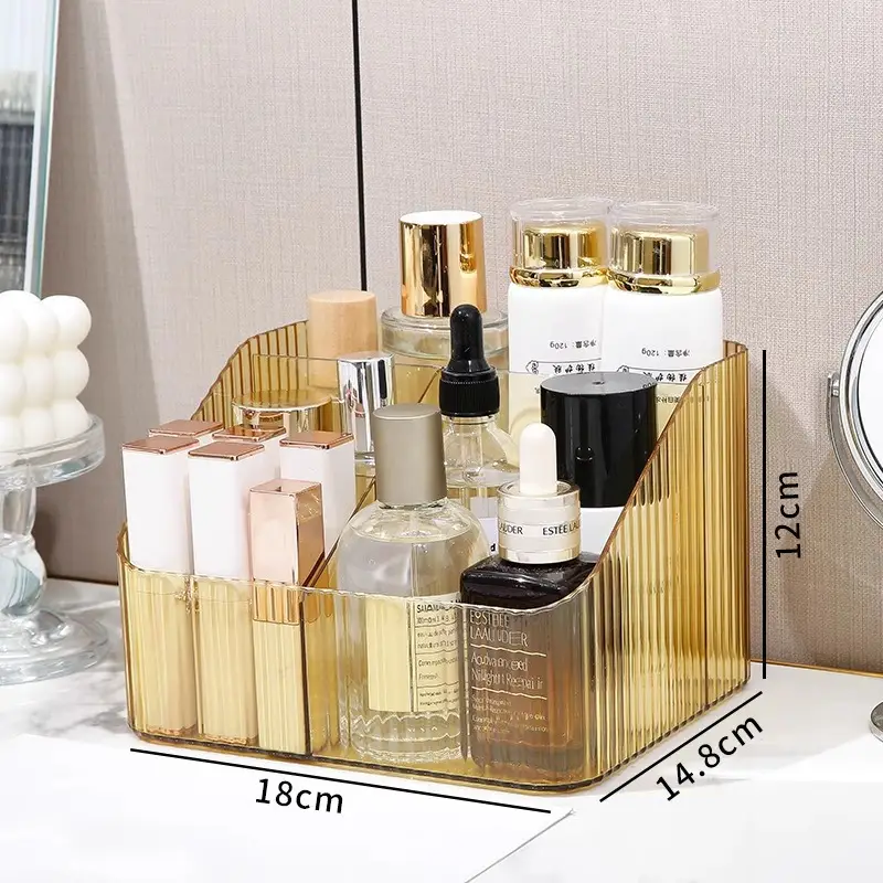 Transparent Cosmetic Storage Rack with 3 Compartment Design