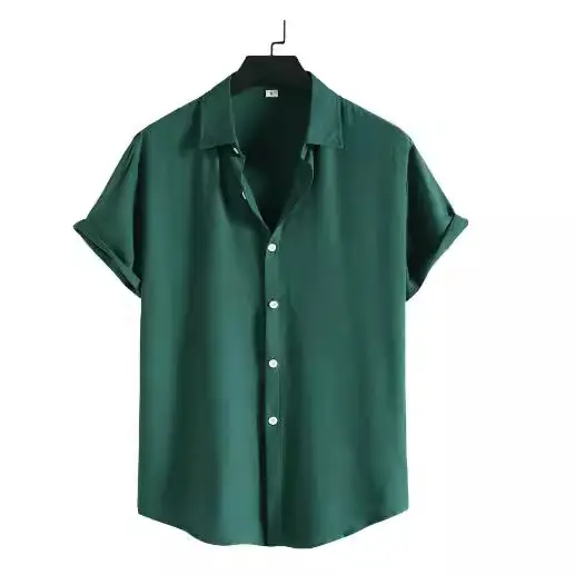 Men's Navy Blue Thin Solid Color Shirt Short Sleeve - Image 9