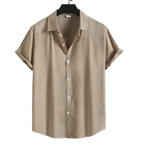Men's Navy Blue Thin Solid Color Shirt Short Sleeve - Image 4