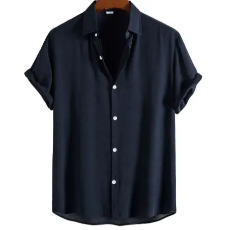 Men's Navy Blue Thin Solid Color Shirt Short Sleeve - Image 11