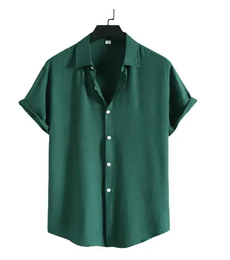Men's Navy Blue Thin Solid Color Shirt Short Sleeve - Image 3