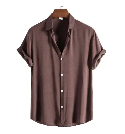 Men's Navy Blue Thin Solid Color Shirt Short Sleeve - Image 5