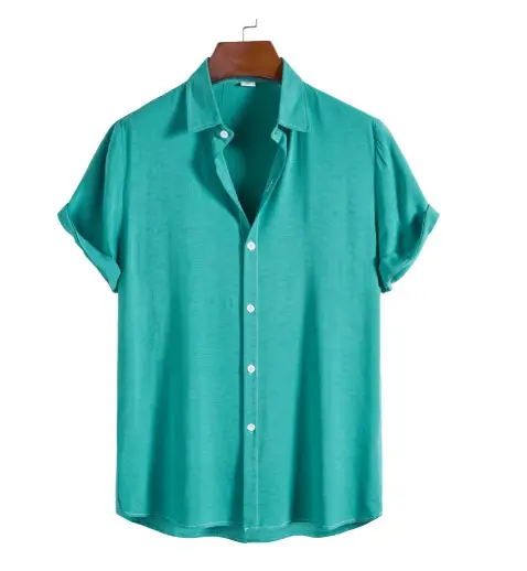 Men's Navy Blue Thin Solid Color Shirt Short Sleeve - Image 7