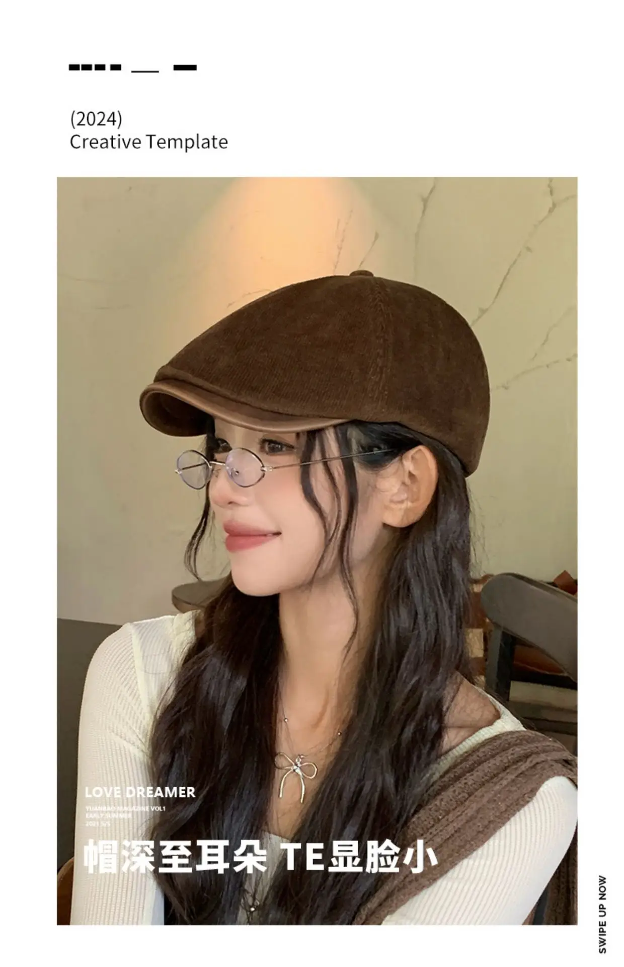 Brown Corduroy Forward Cap for Men British Retro Casual Artistic Cap — feature 2