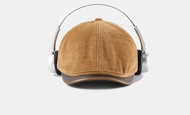 Brown Corduroy Forward Cap for Men British Retro Casual Artistic Cap — feature 22