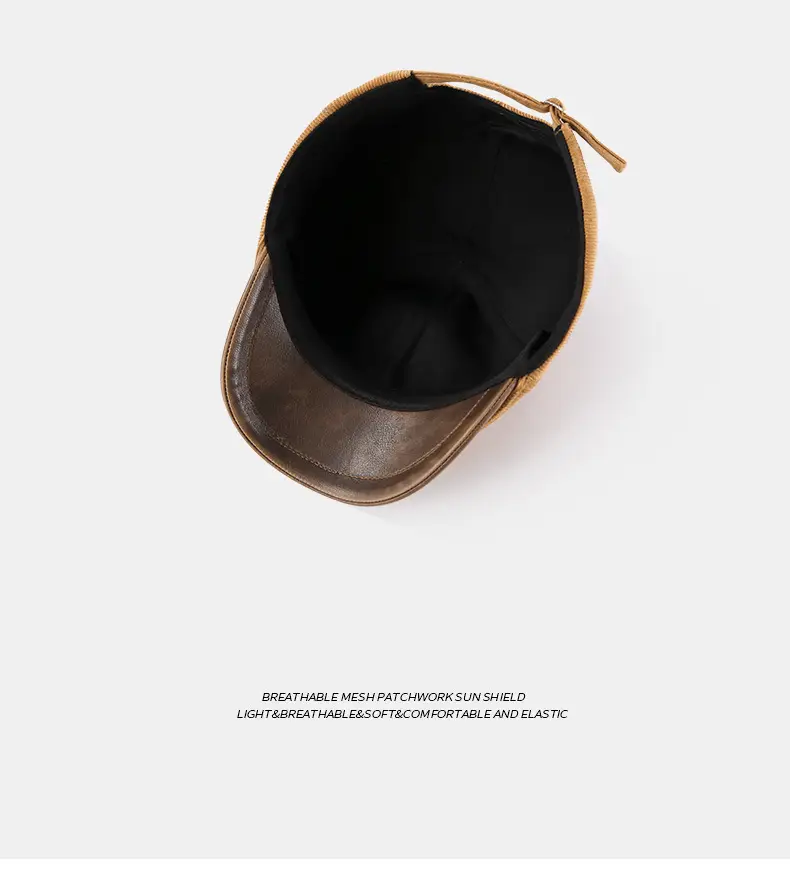 Brown Corduroy Forward Cap for Men British Retro Casual Artistic Cap — feature 24