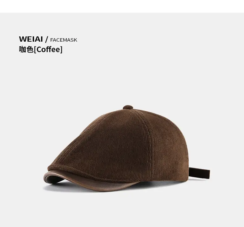 Brown Corduroy Forward Cap for Men British Retro Casual Artistic Cap — feature 25