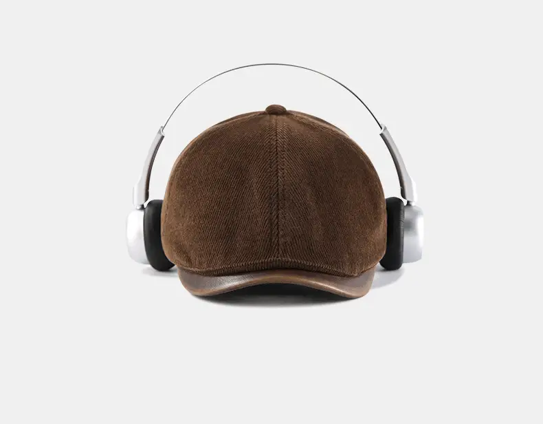 Brown Corduroy Forward Cap for Men British Retro Casual Artistic Cap — feature 26