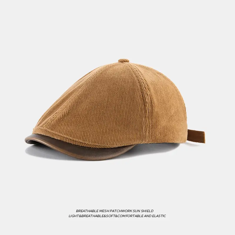 Brown Corduroy Forward Cap for Men British Retro Casual Artistic Cap - Image 2