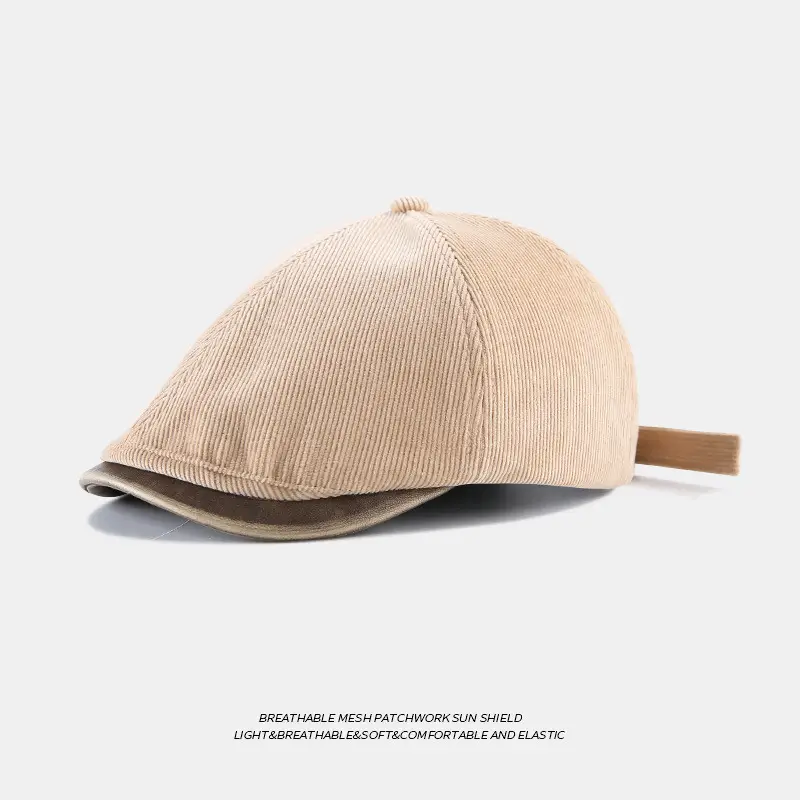 Brown Corduroy Forward Cap for Men British Retro Casual Artistic Cap - Image 3
