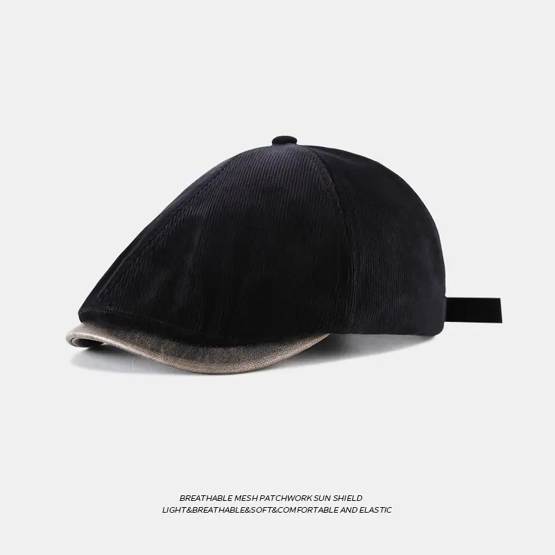 Brown Corduroy Forward Cap for Men British Retro Casual Artistic Cap - Image 4