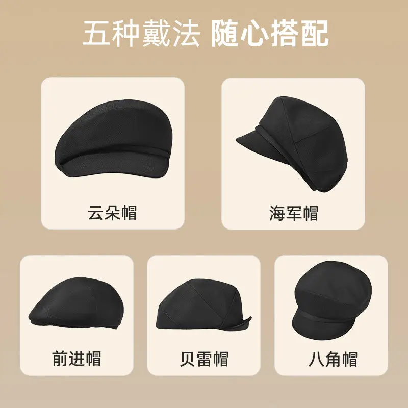 Black British Style Octagonal Beret Hat for Women - Image 8