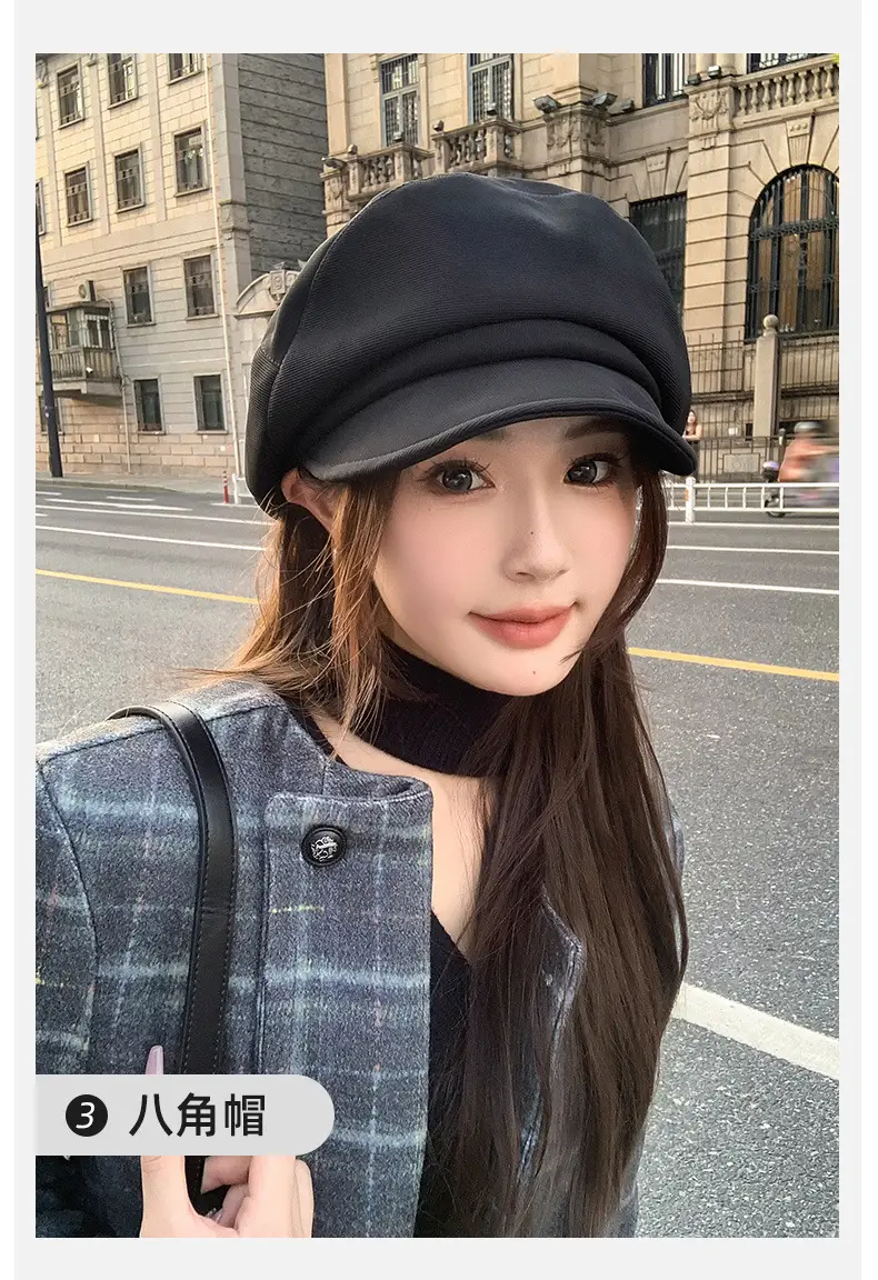 Black British Style Octagonal Beret Hat for Women — feature 10