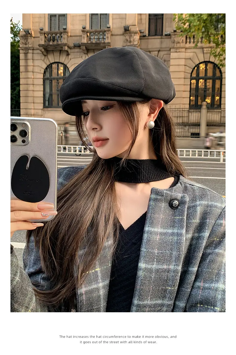 Black British Style Octagonal Beret Hat for Women — feature 28